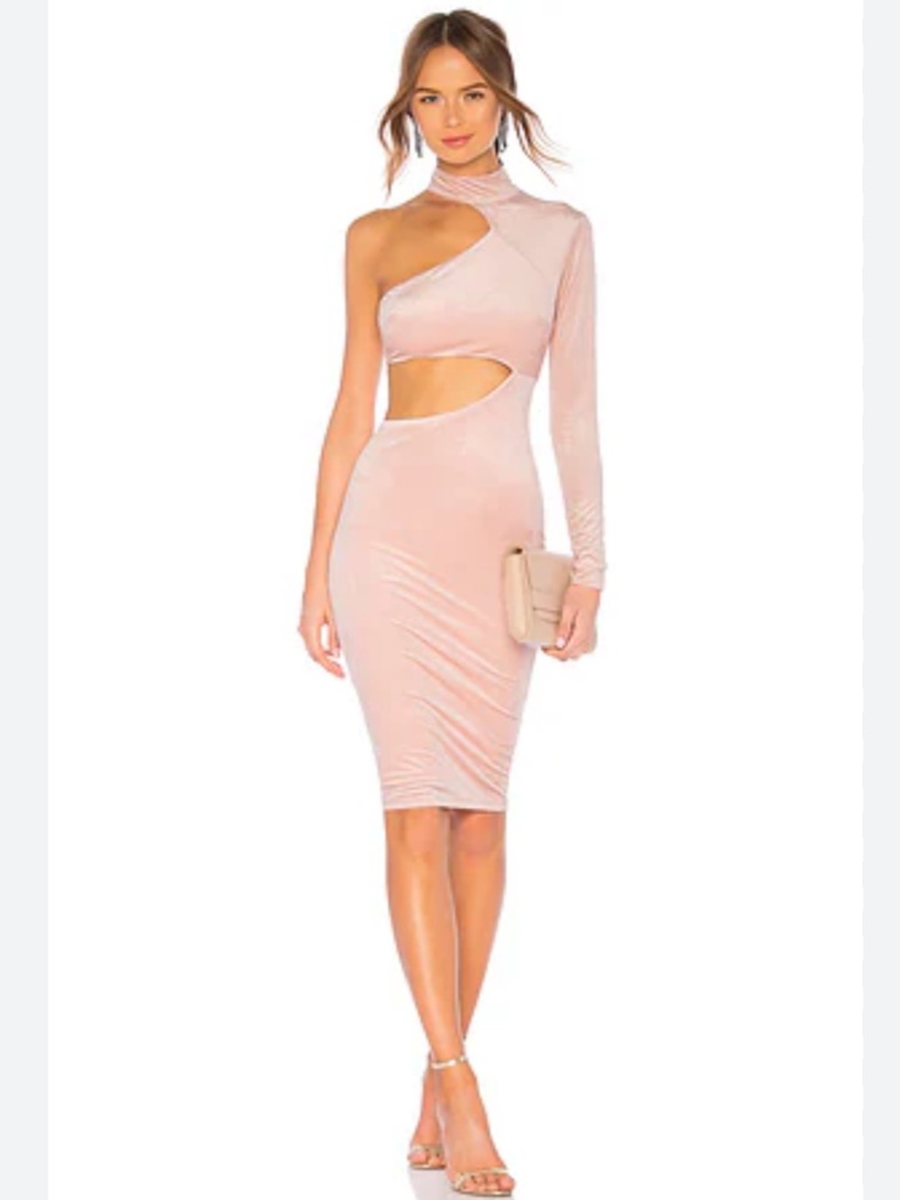 Revolve Michael Costello Blush Pink One-Sleeve Cutout Midi Dress